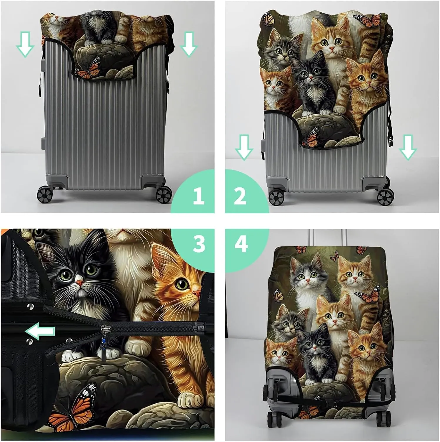 Luggage Cover   Tag, Cats Family Travel Suitcase Protector for 29-30 inch Luggage (XL) with Concealed Zipper, Washable Elastic Cloth, Dustproof, Anti-Scratch