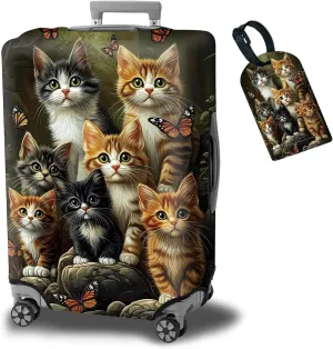Luggage Cover   Tag, Cats Family Travel Suitcase Protector for 29-30 inch Luggage (XL) with Concealed Zipper, Washable Elastic Cloth, Dustproof, Anti-Scratch