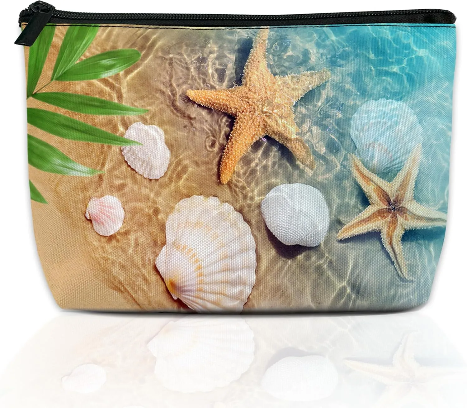 Makeup Bag Starfish and Seashell on Beach Cosmetic Bag for Women, Travel Small Bag for Purse, Pouch for Toiletries Water Resistant Gift 9.5??5.9 Inch