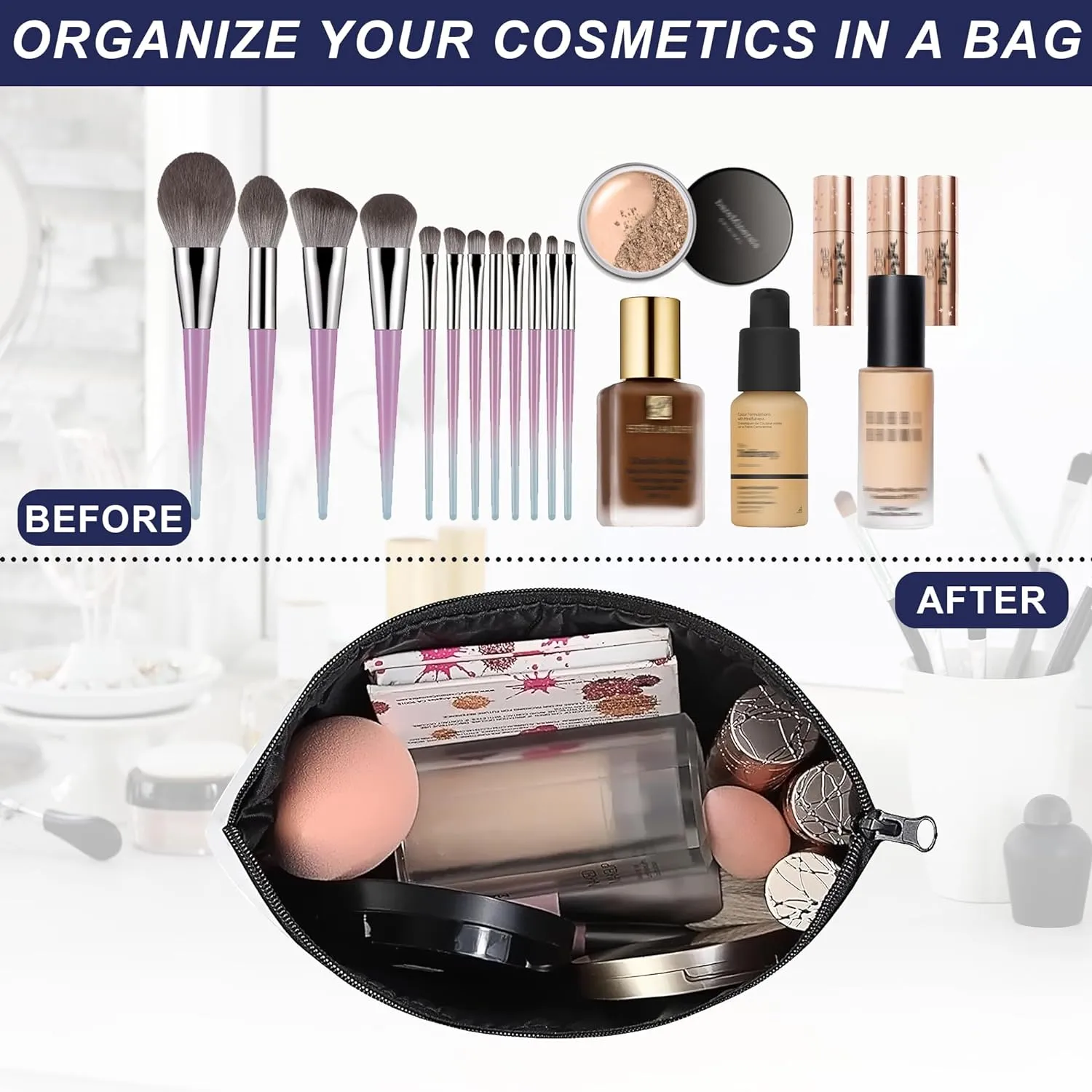 Makeup Bag Starfish and Seashell on Beach Cosmetic Bag for Women, Travel Small Bag for Purse, Pouch for Toiletries Water Resistant Gift 9.5??5.9 Inch