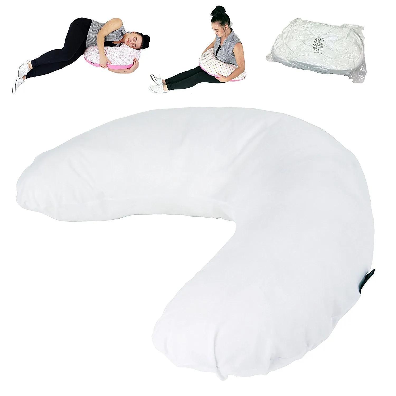 Maternity Supportive Body Breast Feeding Pillow White Pillow Case (White)