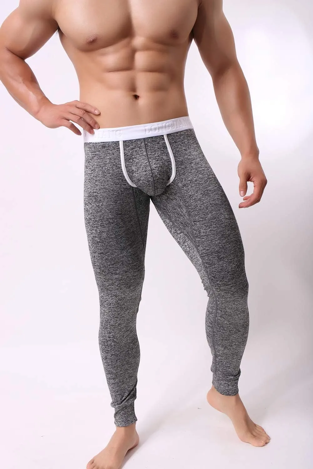Mens Low Rise Pouch Underwear Pants Long Johns Thermal Bottoms Leggings