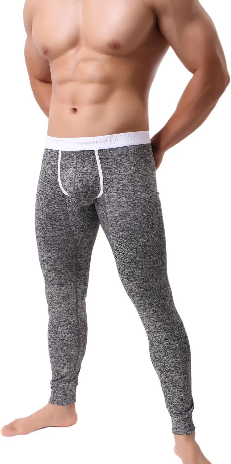 Mens Low Rise Pouch Underwear Pants Long Johns Thermal Bottoms Leggings