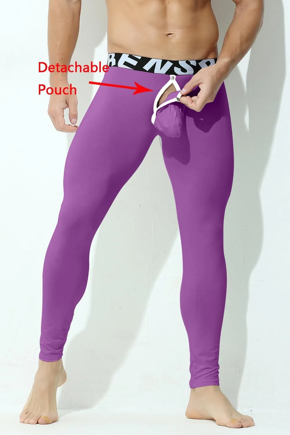 Mens Removable Pouch Long Johns Thermal Underwear Pants Bottom Leggings