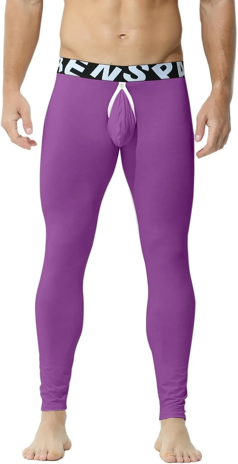 Mens Removable Pouch Long Johns Thermal Underwear Pants Bottom Leggings