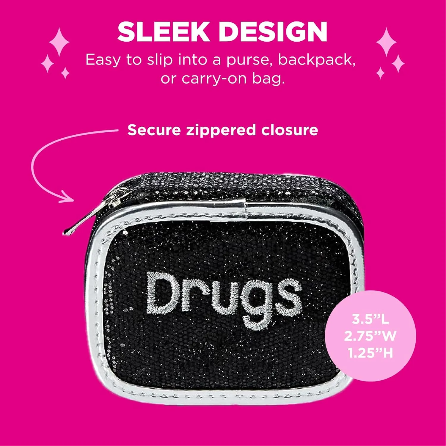 Miamica Zippered Pill Case with 7-Day Removable Plastic Medicine Organizer, Yellow, 3.5 L x 2.75 W x 1.25 H  Keep Your Vitamins and Pills Organized  Compact and Sleek Pill Box