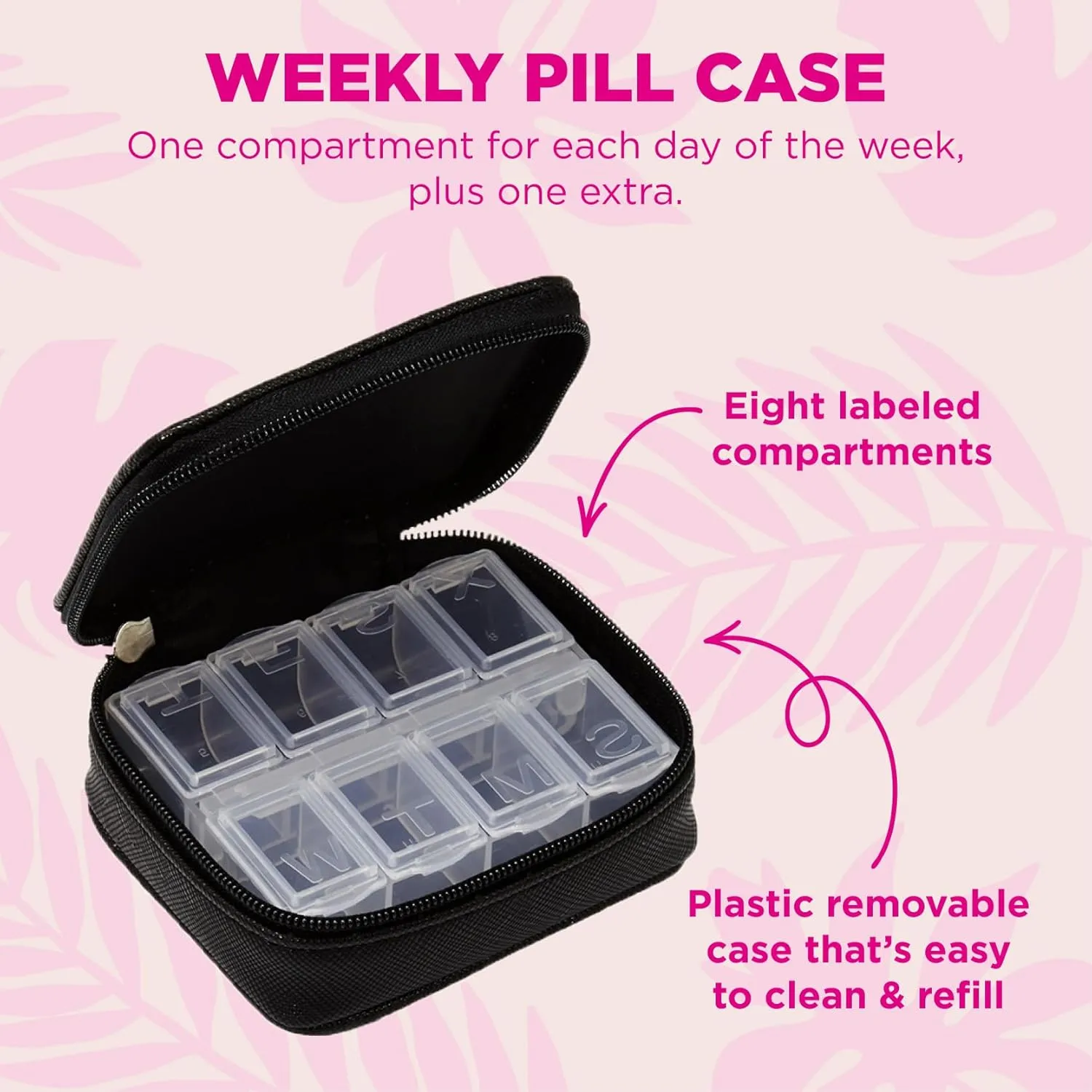Miamica Zippered Pill Case with 7-Day Removable Plastic Medicine Organizer, Yellow, 3.5 L x 2.75 W x 1.25 H Keep Your Vitamins and Pills Organized Compact and Sleek Pill Box