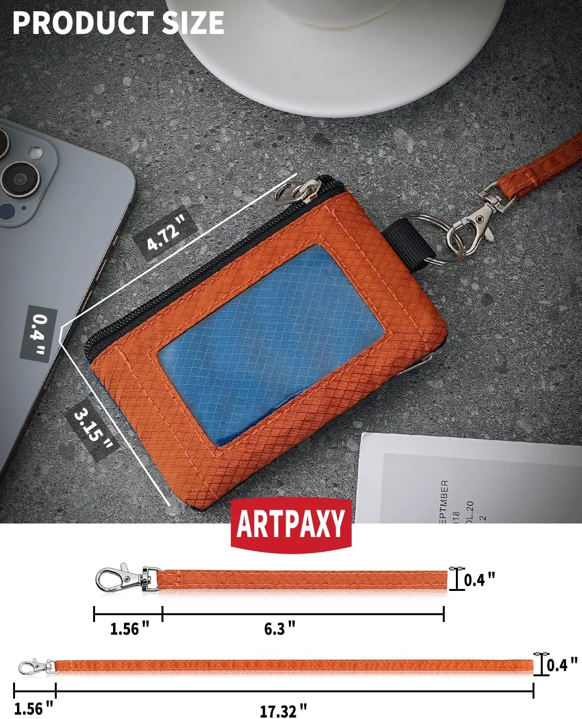 Minimalist Wallet For Mens Womens, Keychain RFID Blocking Zipper Small Wallet with ID Window 2 Lanyards,Water Resistant Travel Cash Card Coin Case Boys Girls