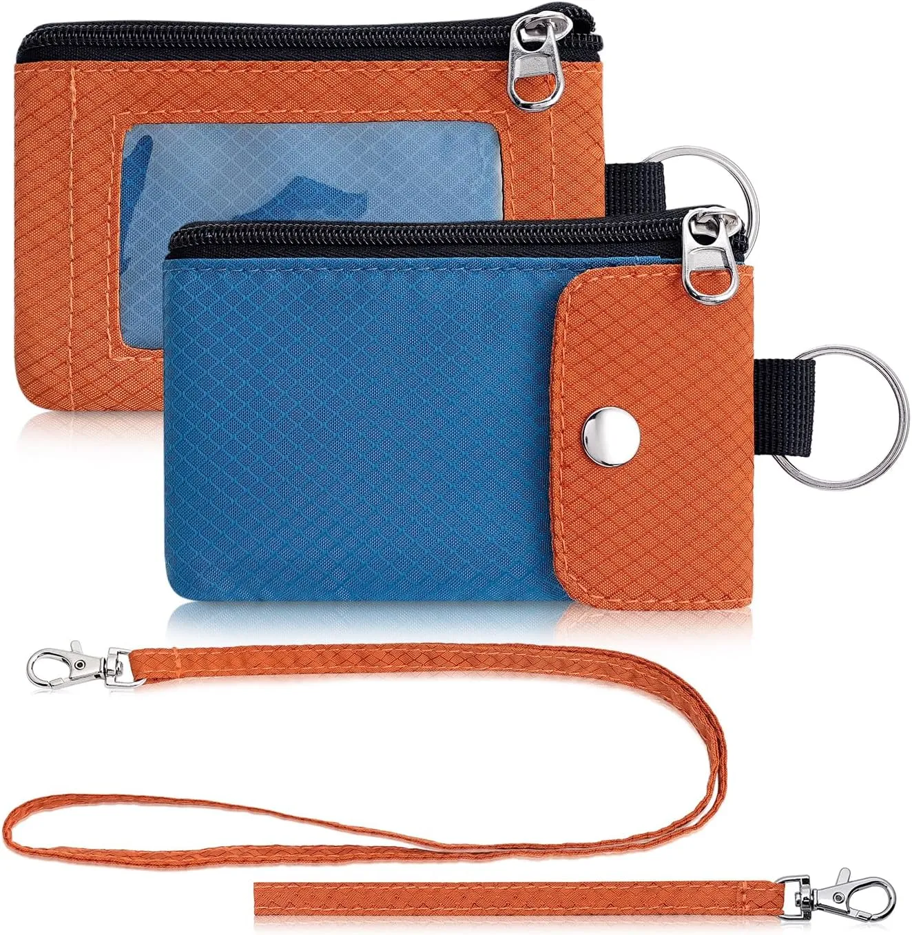 Minimalist Wallet For Mens Womens, Keychain RFID Blocking Zipper Small Wallet with ID Window 2 Lanyards,Water Resistant Travel Cash Card Coin Case Boys Girls