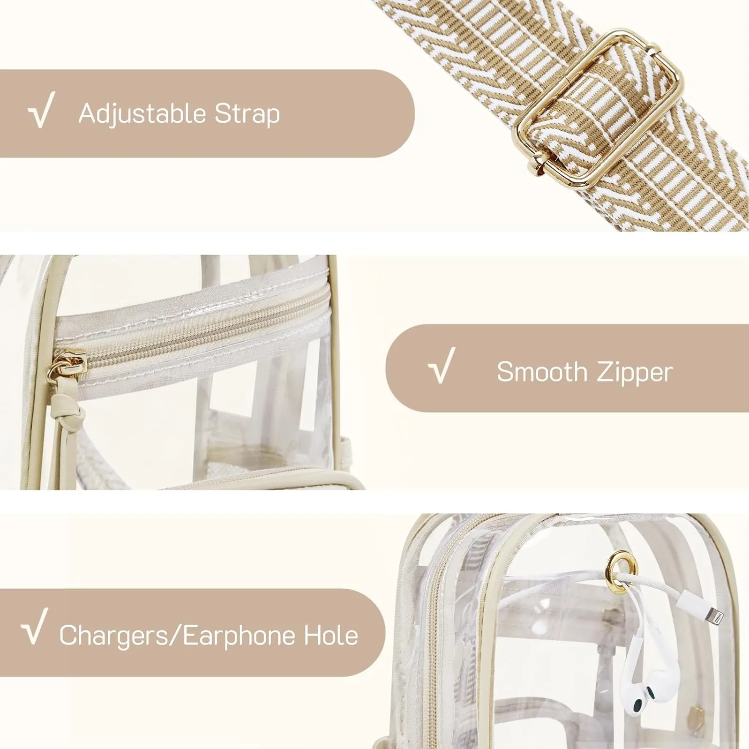 Missnine Clear Bag for Stadium Events Clear Sling Bag Fanny Pack Crossbody Purse for Sport Concert with Side Mesh Pocket