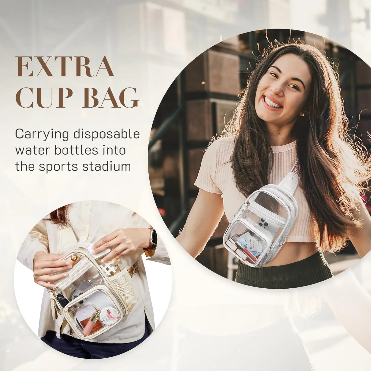 Missnine Clear Bag for Stadium Events Clear Sling Bag Fanny Pack Crossbody Purse for Sport Concert with Side Mesh Pocket
