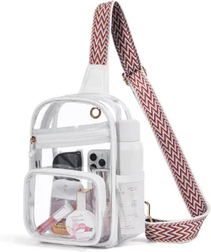Missnine Clear Bag for Stadium Events Clear Sling Bag Fanny Pack Crossbody Purse for Sport Concert with Side Mesh Pocket