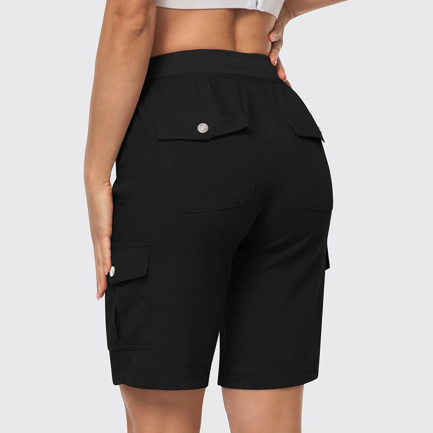 MoFiz Women's 10" Hiking Cargo Shorts 6 Pockets Lightweight Quick Dry Outdoor Running Athletic Short Summer Travel Loose