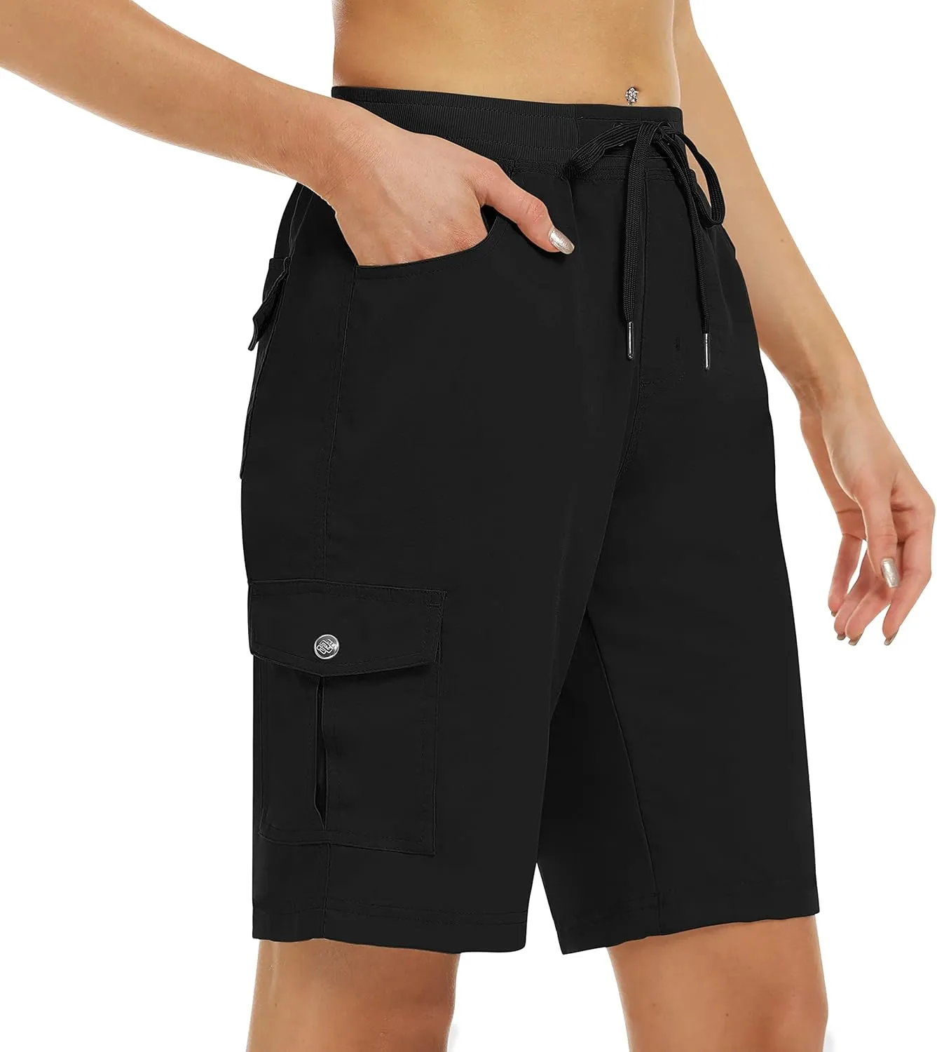 MoFiz Women's 10" Hiking Cargo Shorts 6 Pockets Lightweight Quick Dry Outdoor Running Athletic Short Summer Travel Loose