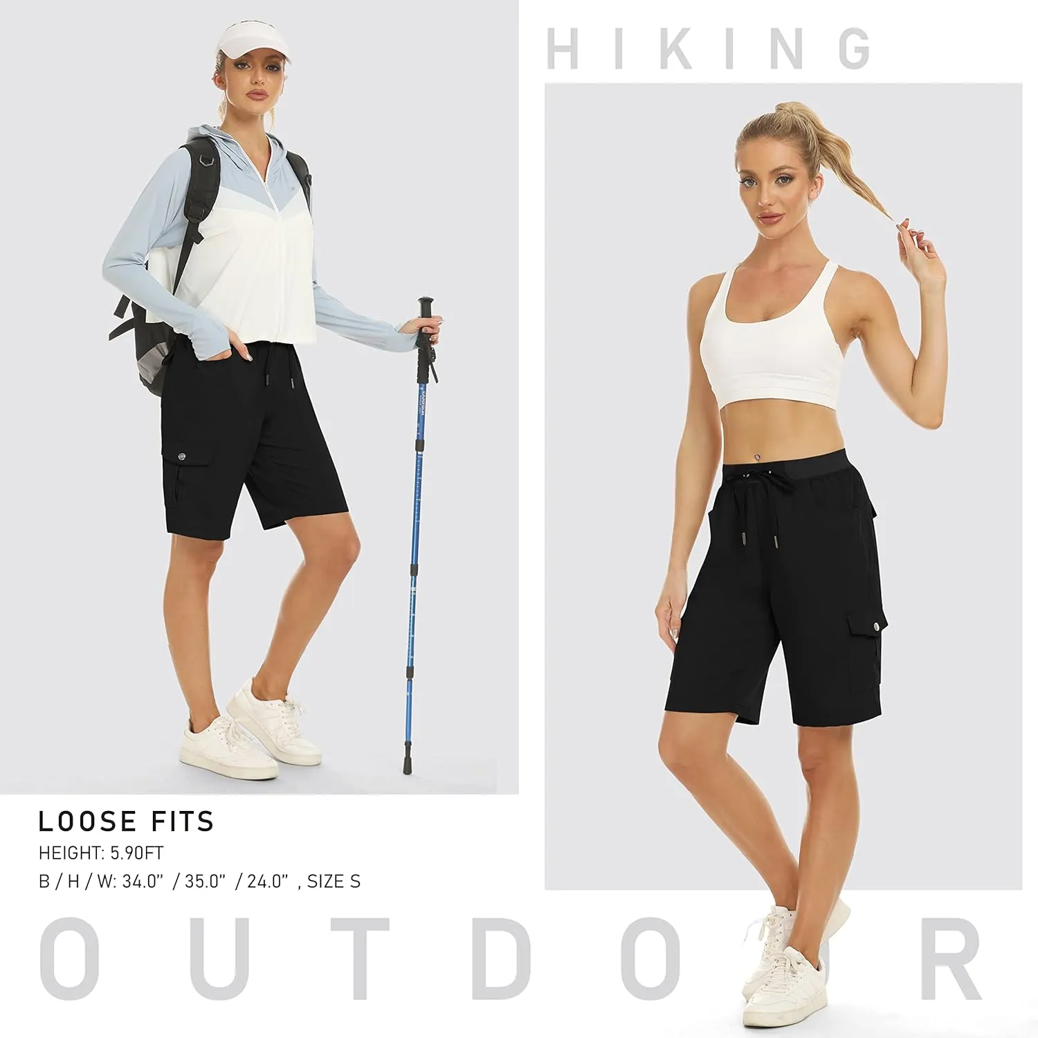 MoFiz Women's 10" Hiking Cargo Shorts 6 Pockets Lightweight Quick Dry Outdoor Running Athletic Short Summer Travel Loose