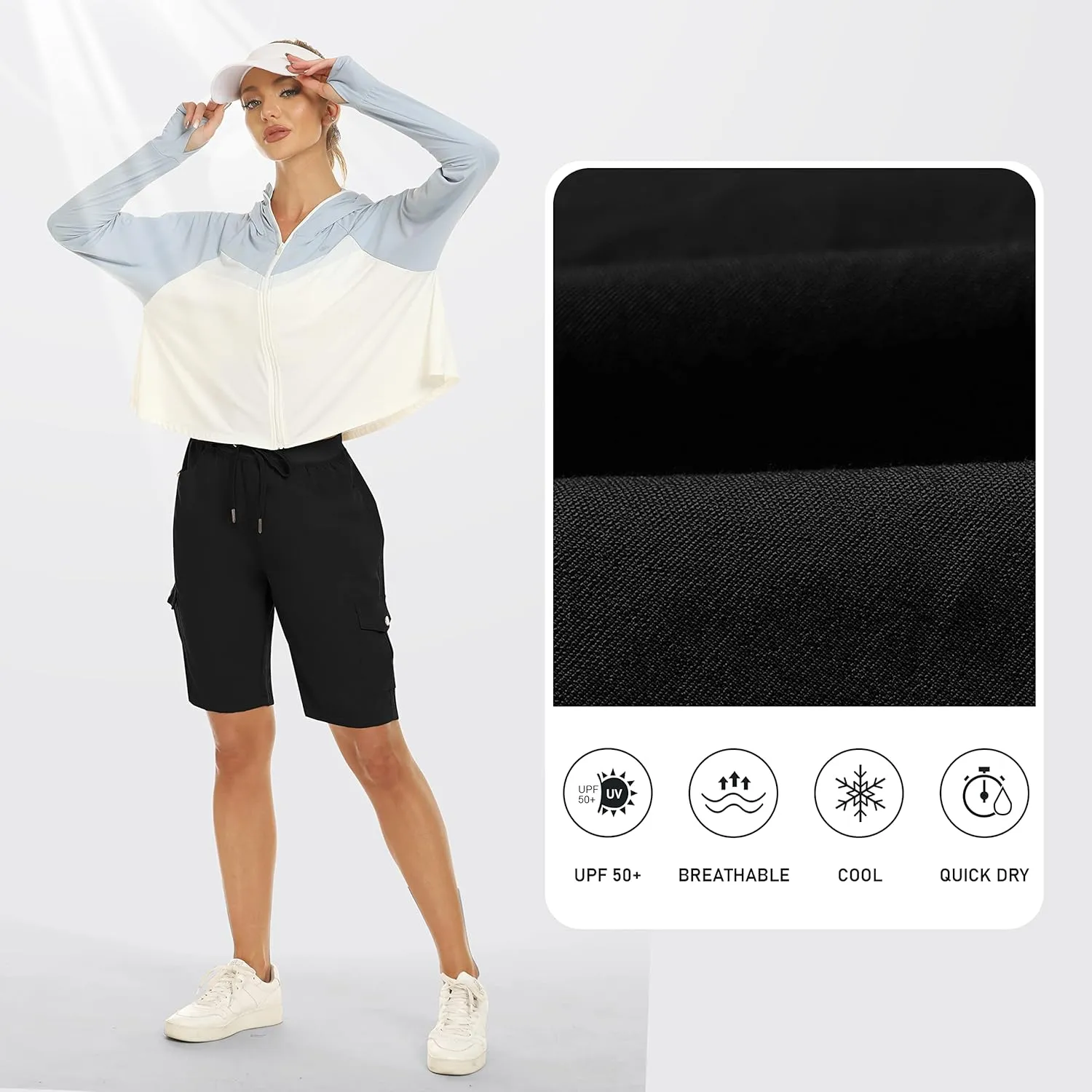 MoFiz Women's 10" Hiking Cargo Shorts 6 Pockets Lightweight Quick Dry Outdoor Running Athletic Short Summer Travel Loose