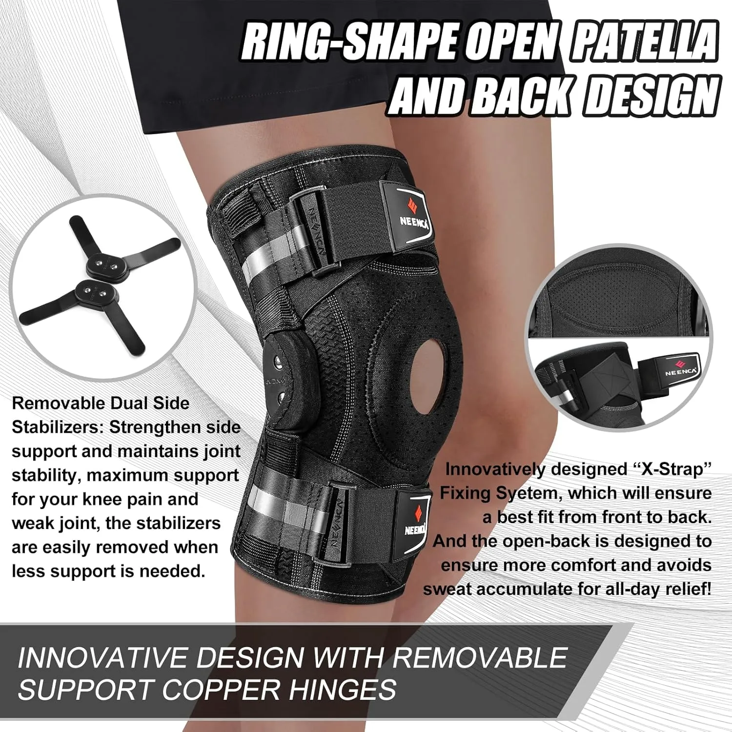 NEENCA Professional Knee Brace for Knee Pain, Hinged Knee Support with Patented X-Strap Fixing System, Medical for Pain Relief, Arthritis, Meniscus Tear, ACL, PCL, MCL, Runner, Sport -FSA/HSA Eligible