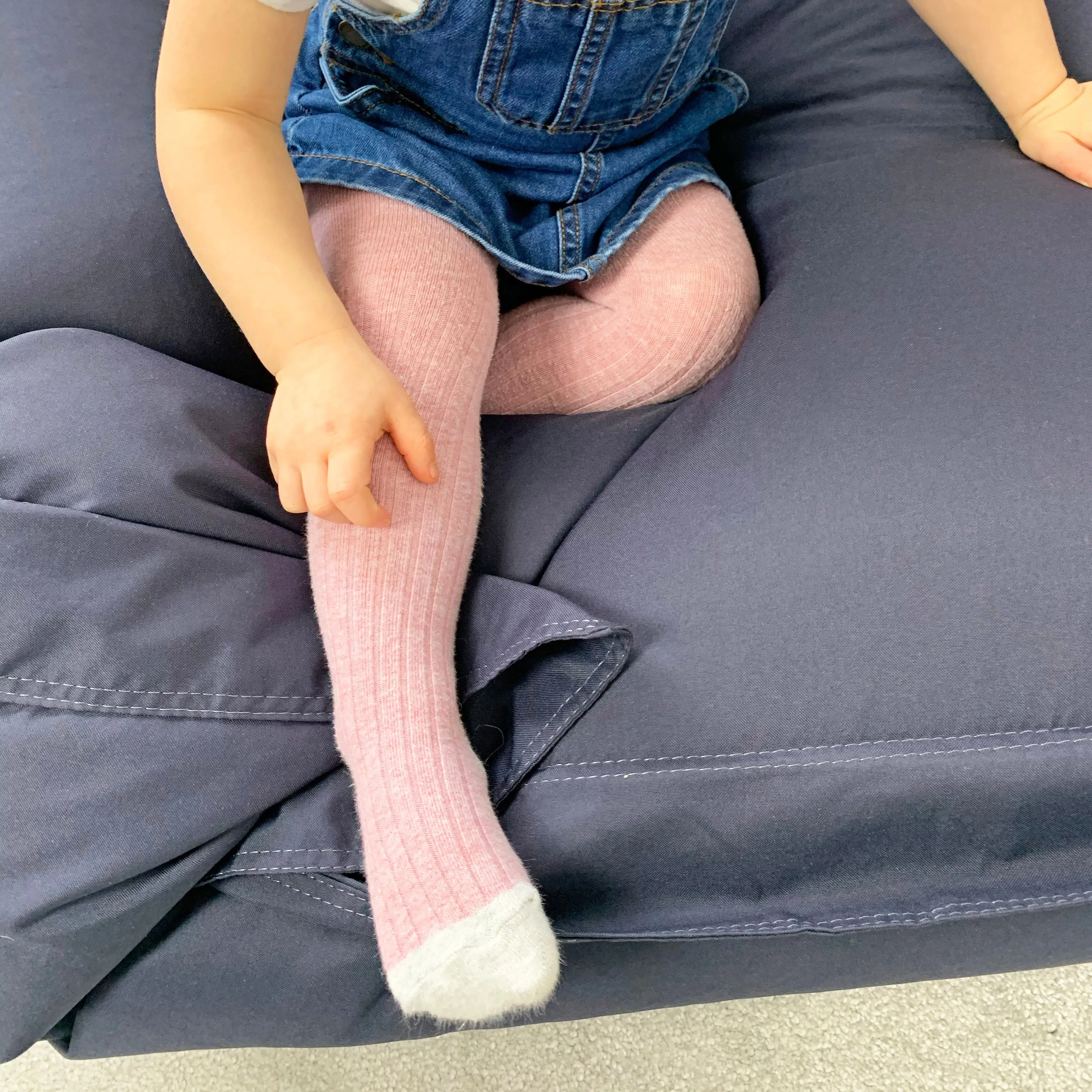 Non-Slip Super Soft Ribbed Baby and Toddler Tights - 2 Pack in Grey Marl & Dusty Pink