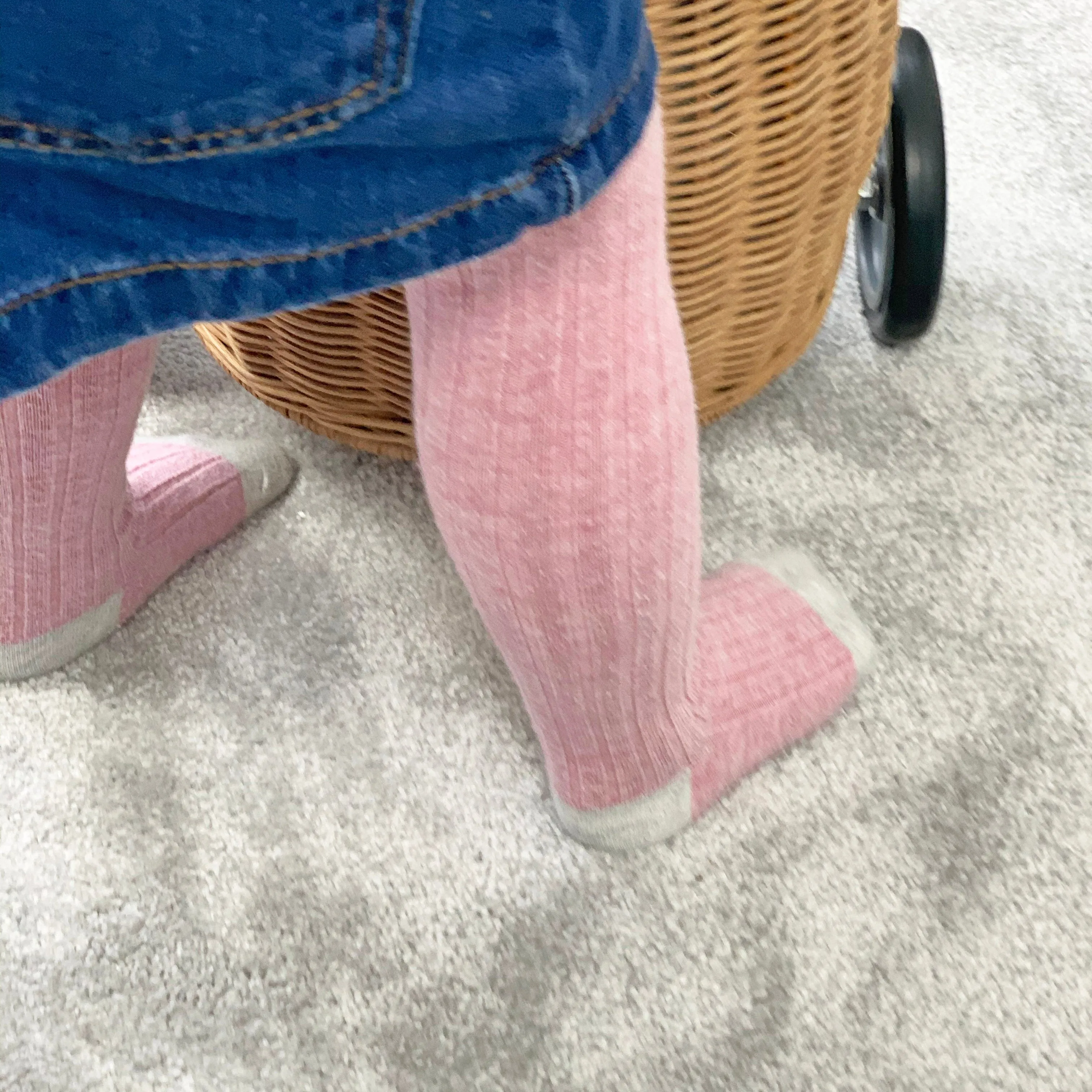 Non-Slip Super Soft Ribbed Baby and Toddler Tights - 2 Pack in Grey Marl & Dusty Pink