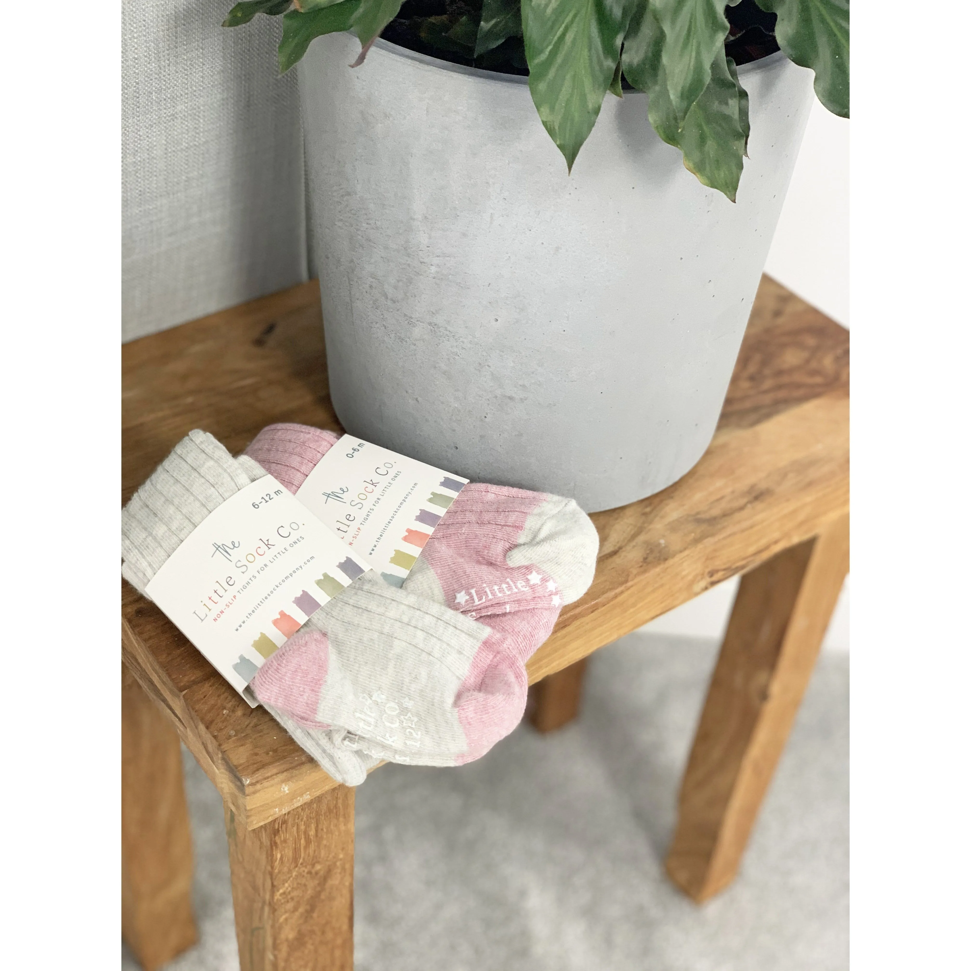 Non-Slip Super Soft Ribbed Baby and Toddler Tights - 2 Pack in Grey Marl & Dusty Pink