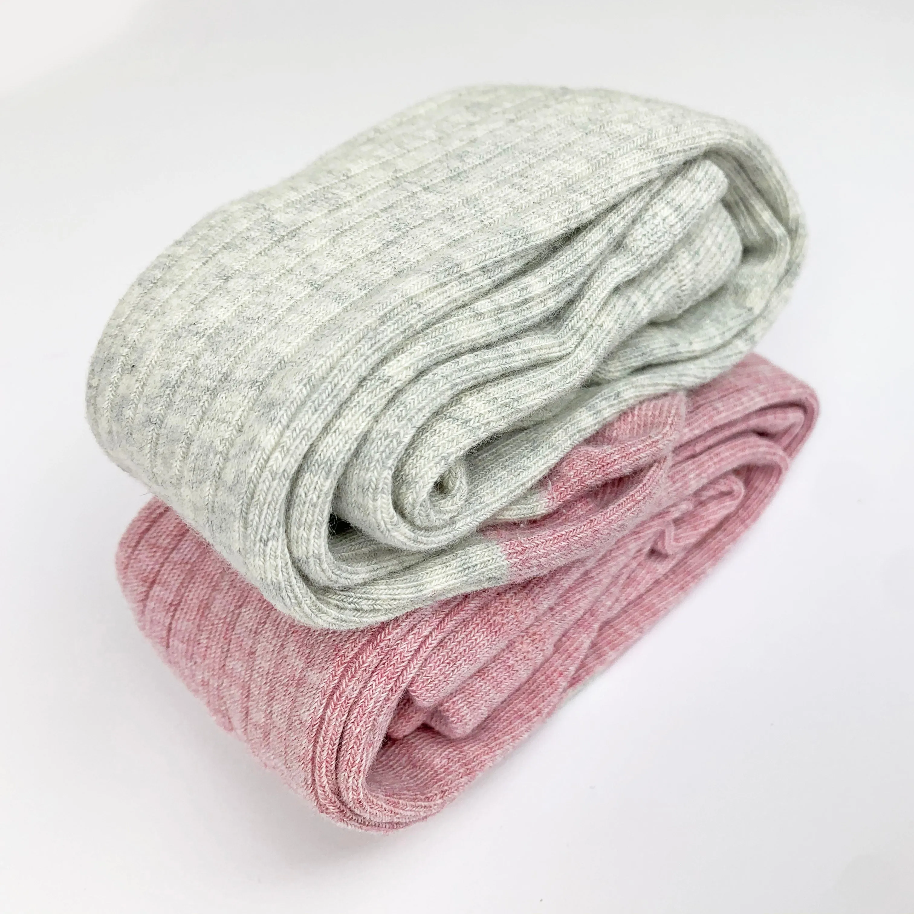 Non-Slip Super Soft Ribbed Baby and Toddler Tights - 2 Pack in Grey Marl & Dusty Pink