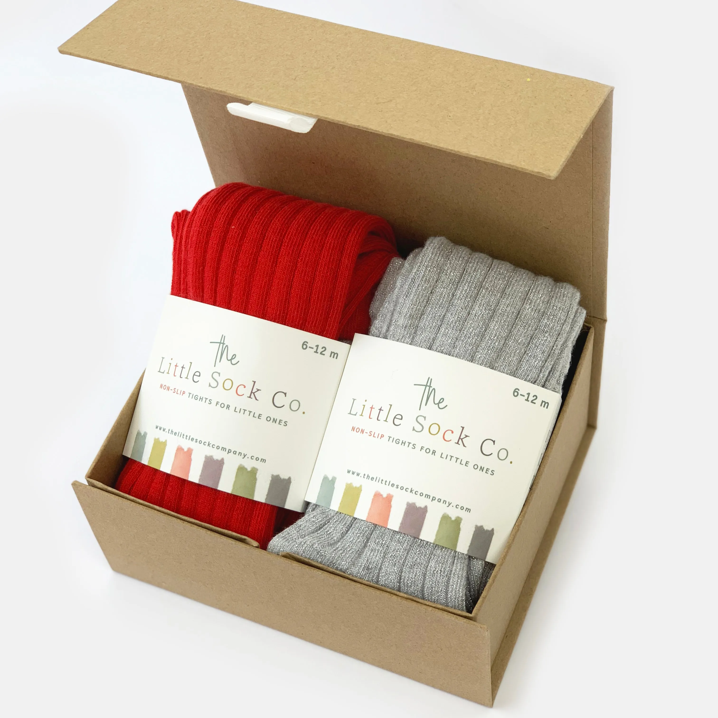 Non-Slip Super Soft - Ribbed Baby and Toddler Tights - 2 Pack in Sparkle & Red