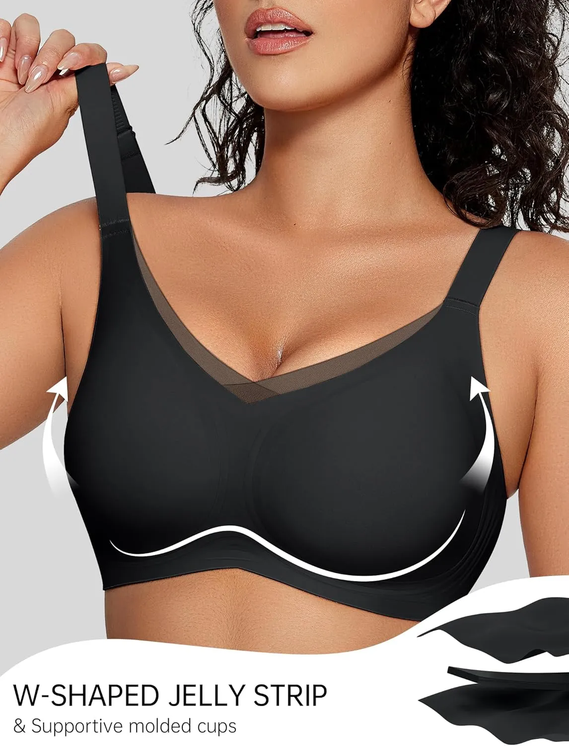 OEAK Womens Wireless Bras V Mesh Comfortable Bralette Supportive Tshirt Bra No Underwire Seamless Push Up Everyday Bras