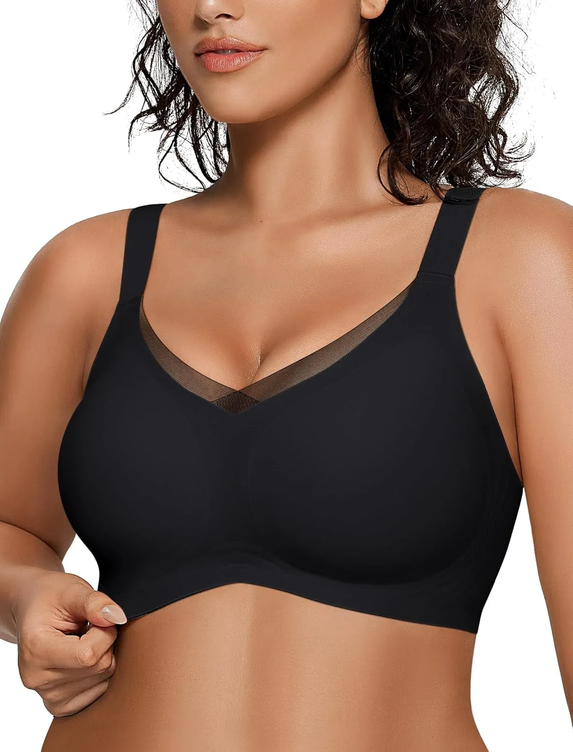 OEAK Womens Wireless Bras V Mesh Comfortable Bralette Supportive Tshirt Bra No Underwire Seamless Push Up Everyday Bras