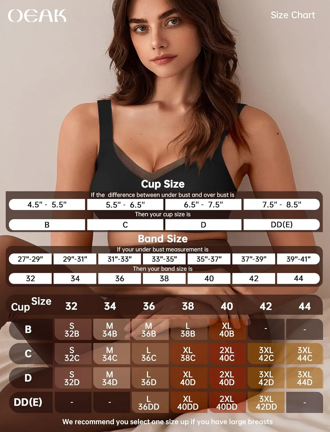 OEAK Womens Wireless Bras V Mesh Comfortable Bralette Supportive Tshirt Bra No Underwire Seamless Push Up Everyday Bras