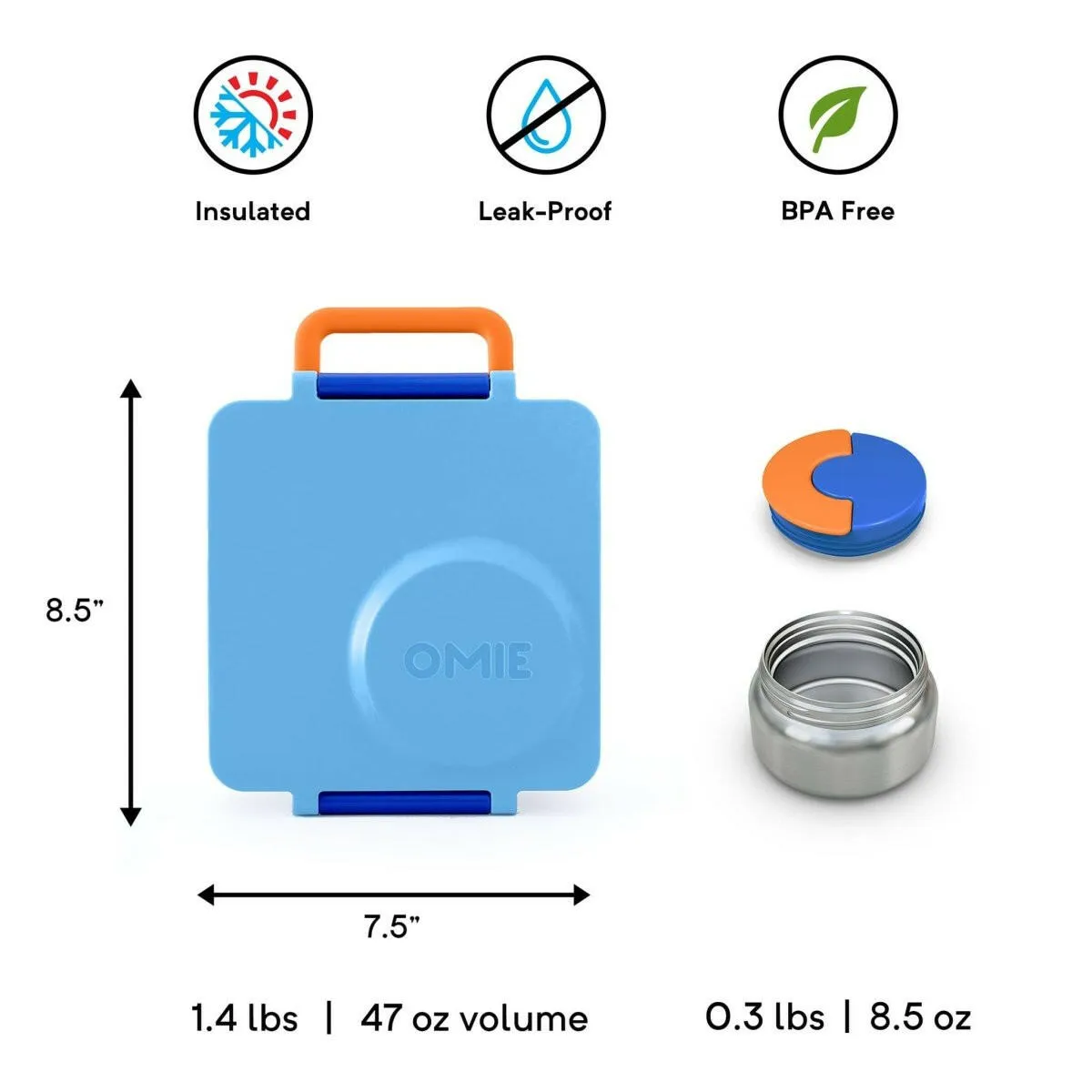 OmieBox V2 Bento Box for Kids - Insulated Bento Lunch Box - Blue Sky
