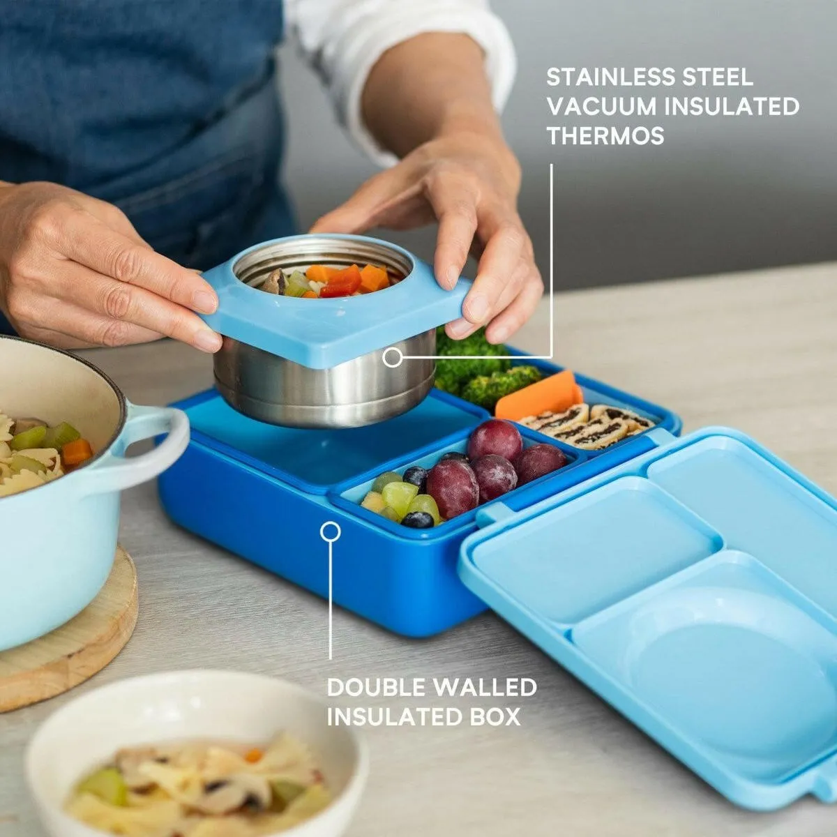 OmieBox V2 Bento Box for Kids - Insulated Bento Lunch Box - Blue Sky
