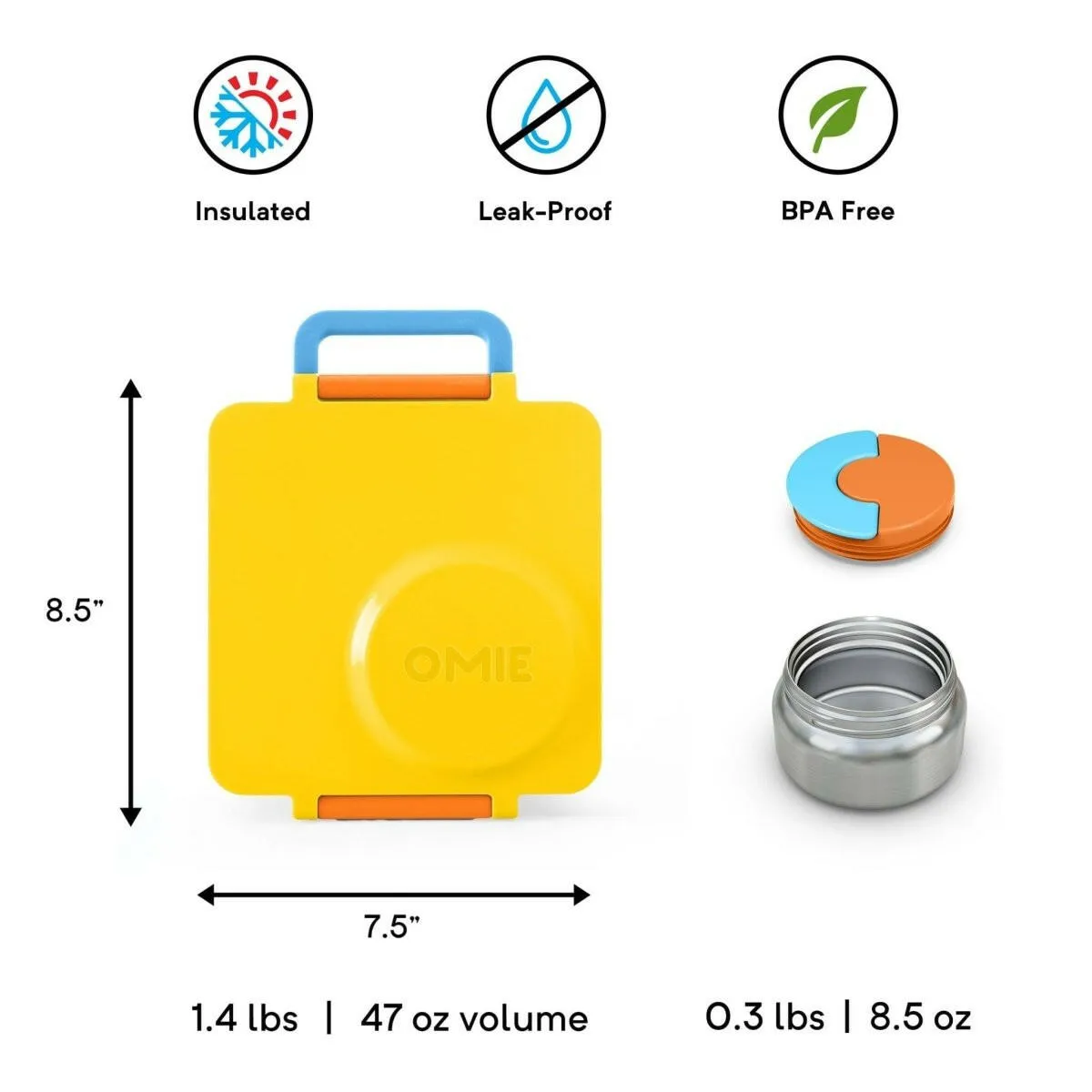 OmieBox V2 Bento Box for Kids - Insulated Bento Lunch Box - Sunshine