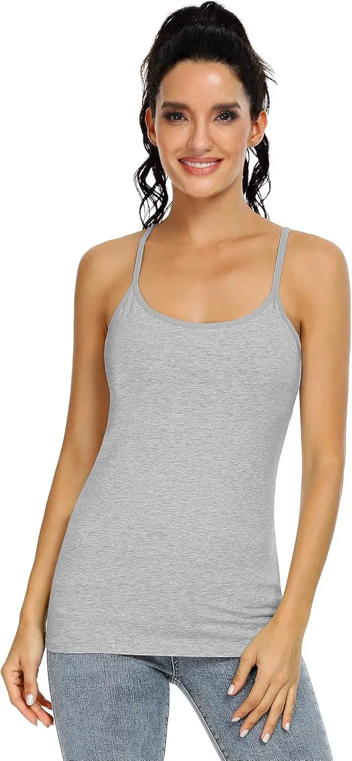 Orrpally Women Cotton Camisole Shelf Bra Cami Tank Tops Adjustable Spaghetti Strap Tank Top 3-Pack