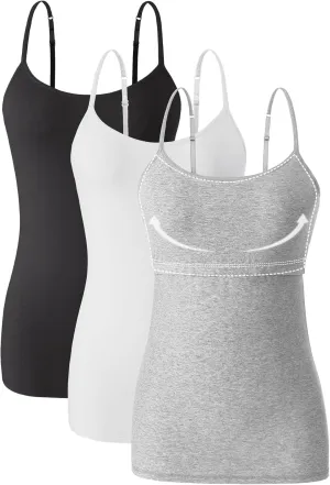 Orrpally Women Cotton Camisole Shelf Bra Cami Tank Tops Adjustable Spaghetti Strap Tank Top 3-Pack