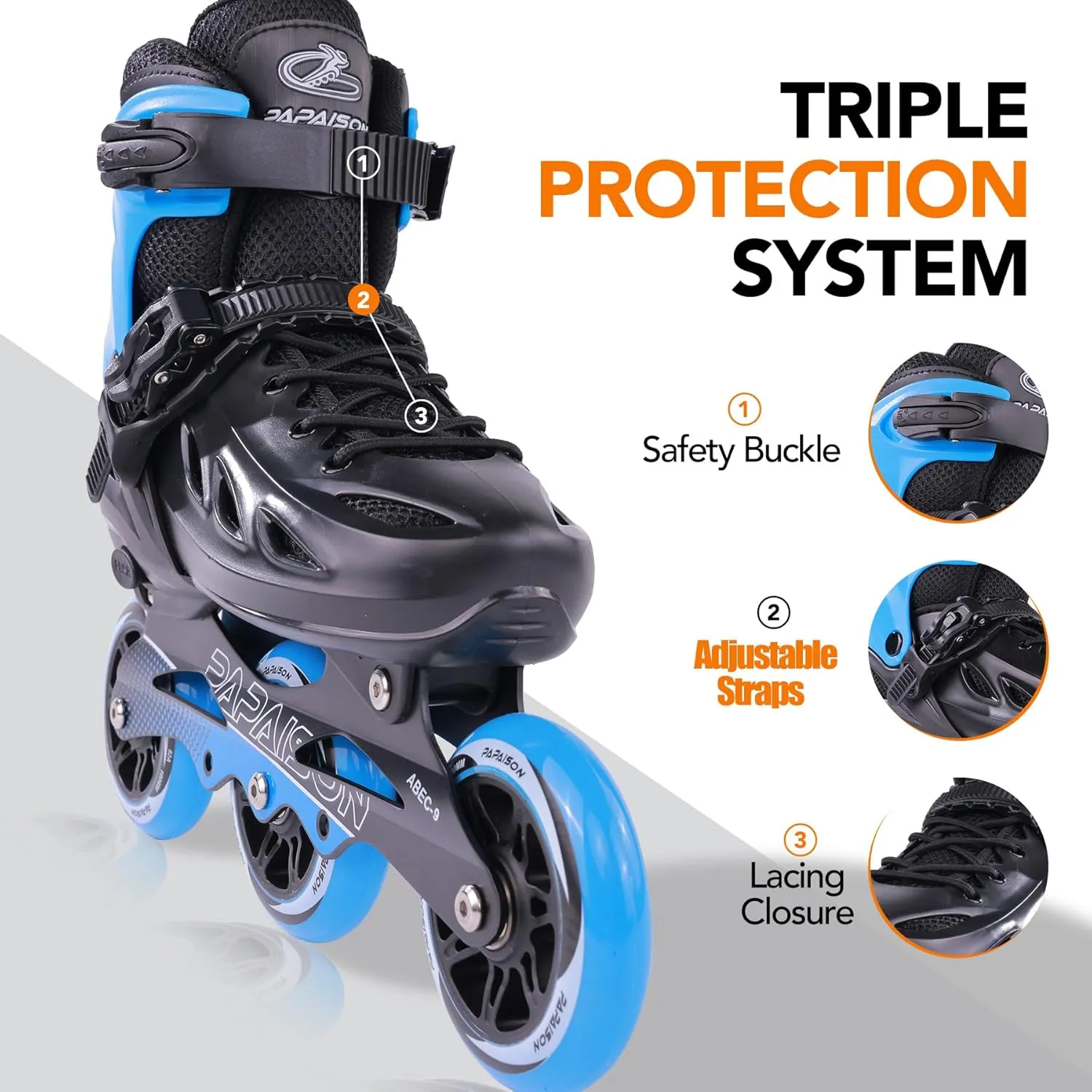 PAPAISON Adult Adjustable Inline Skates for Men Women with 3 100mm Wheels, Outdoor Blades Female Male Fitness Speed Racing Skates, Roller Skates for Teens Boys Girls