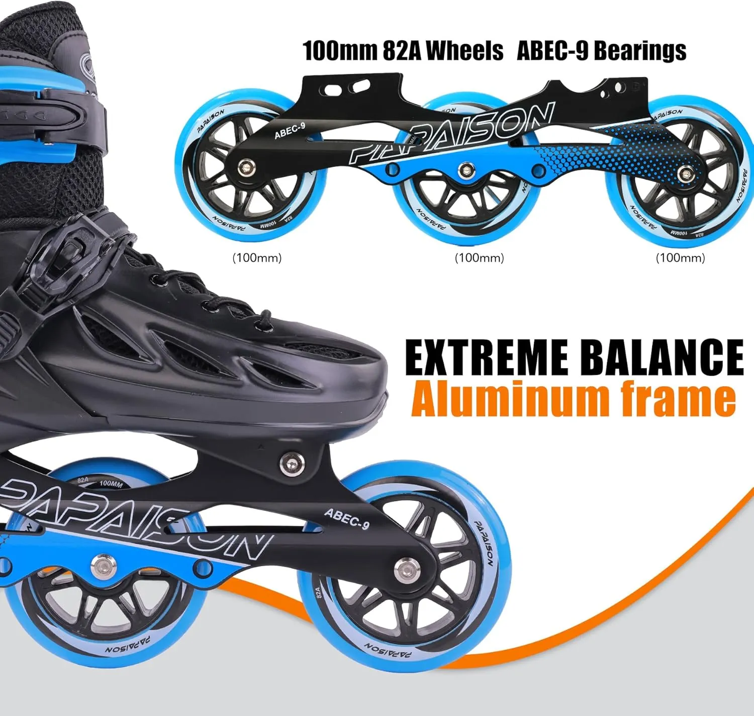 PAPAISON Adult Adjustable Inline Skates for Men Women with 3 100mm Wheels, Outdoor Blades Female Male Fitness Speed Racing Skates, Roller Skates for Teens Boys Girls