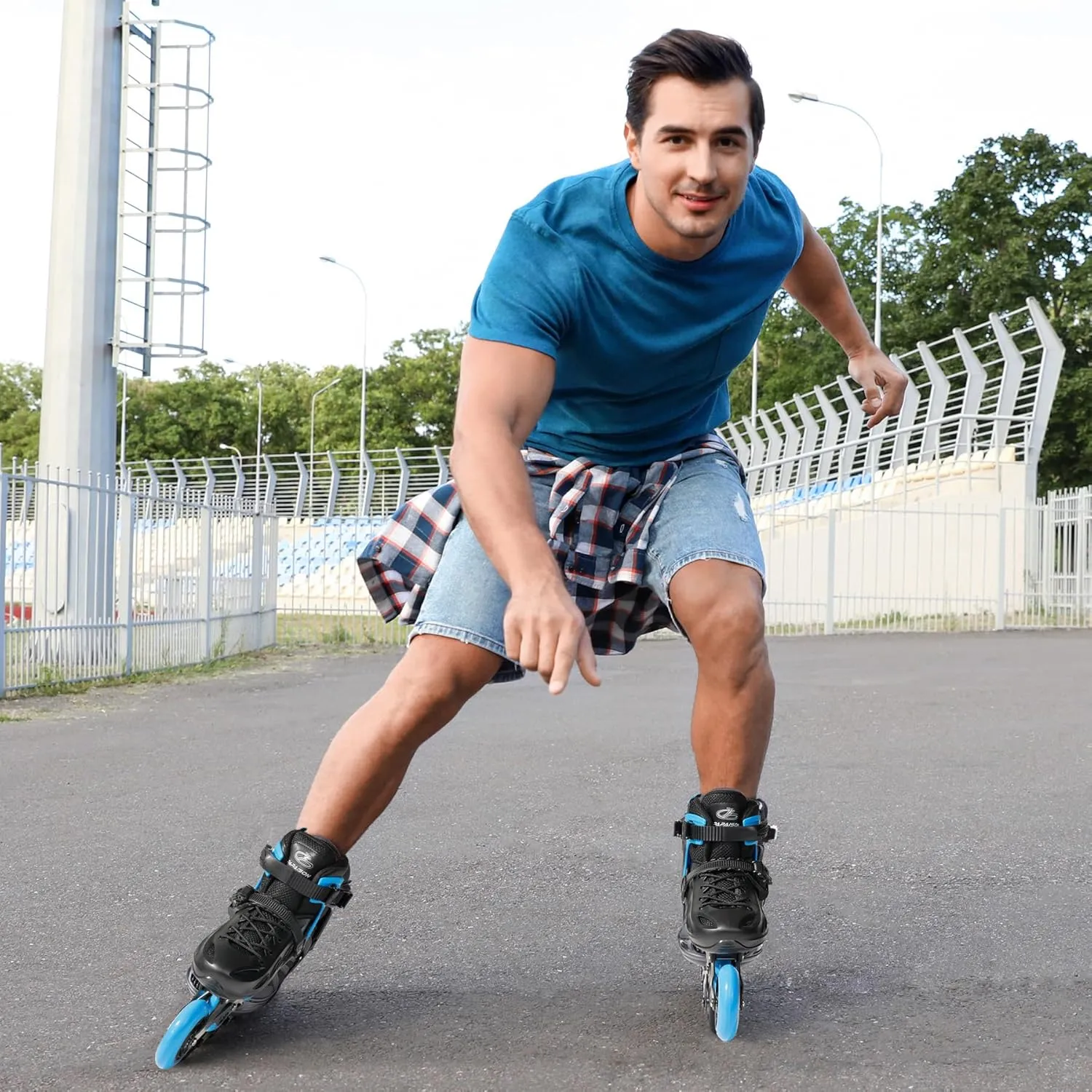 PAPAISON Adult Adjustable Inline Skates for Men Women with 3 100mm Wheels, Outdoor Blades Female Male Fitness Speed Racing Skates, Roller Skates for Teens Boys Girls