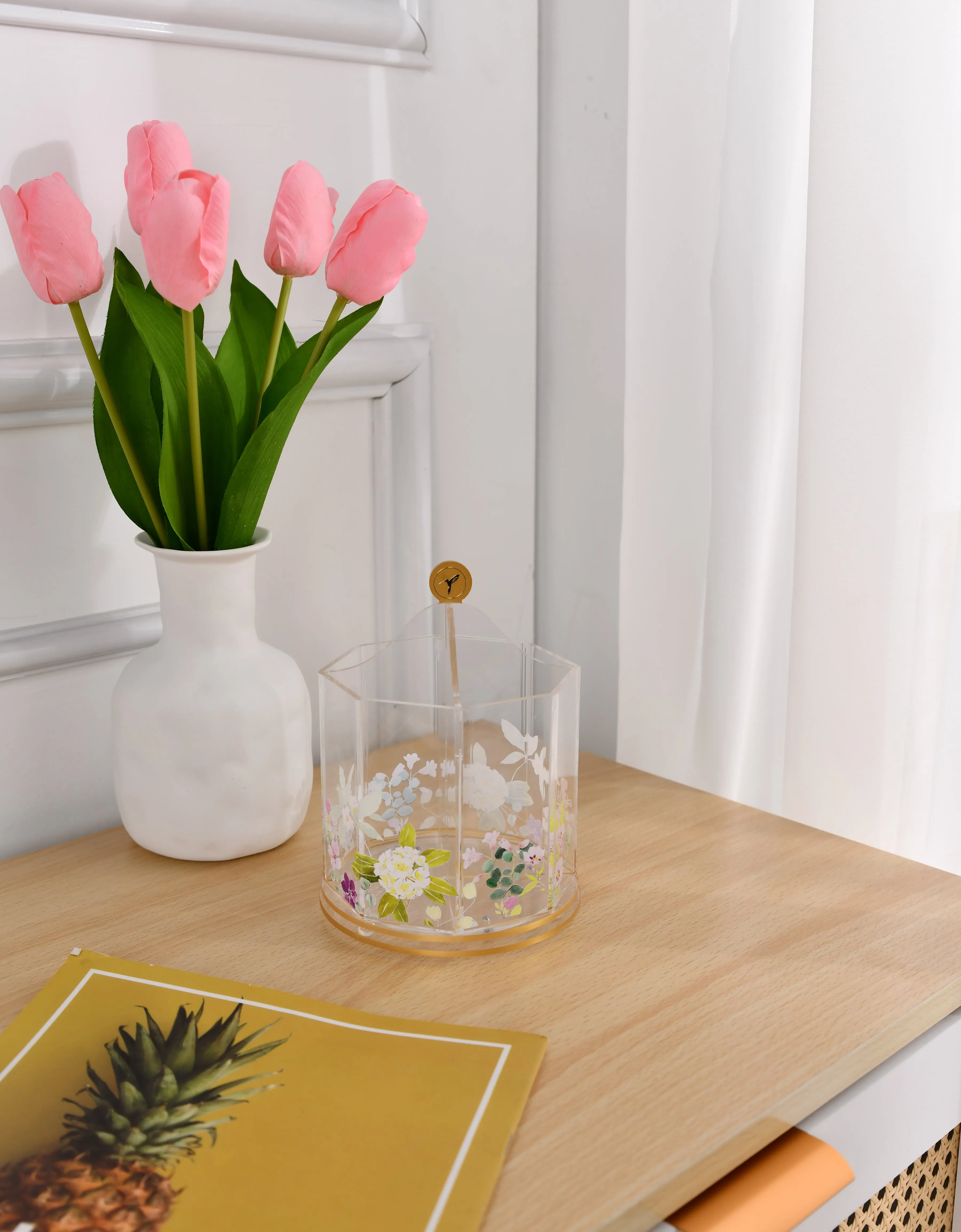 Papyrus Clear Acrylic Rotating Organizer with Floral Design
