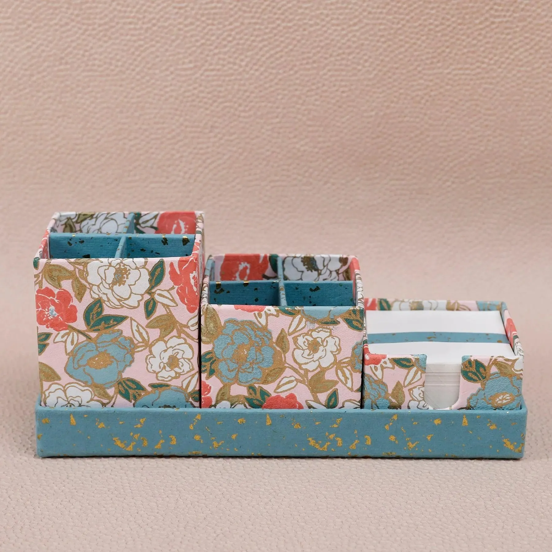 Phool Peach & Aqua Small Desk Organiser