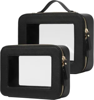 Popvibe Clear Makeup Bag Travel Cosmetic Case Transparent Toiletry Bag with Zipper, Portable Make Up Organizer Traveling Compact Car Bag for Essentials