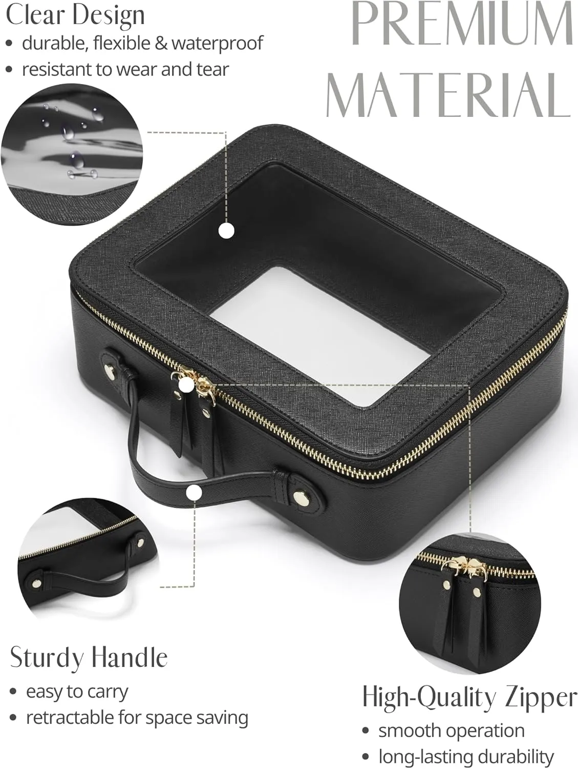 Popvibe Clear Makeup Bag Travel Cosmetic Case Transparent Toiletry Bag with Zipper, Portable Make Up Organizer Traveling Compact Car Bag for Essentials