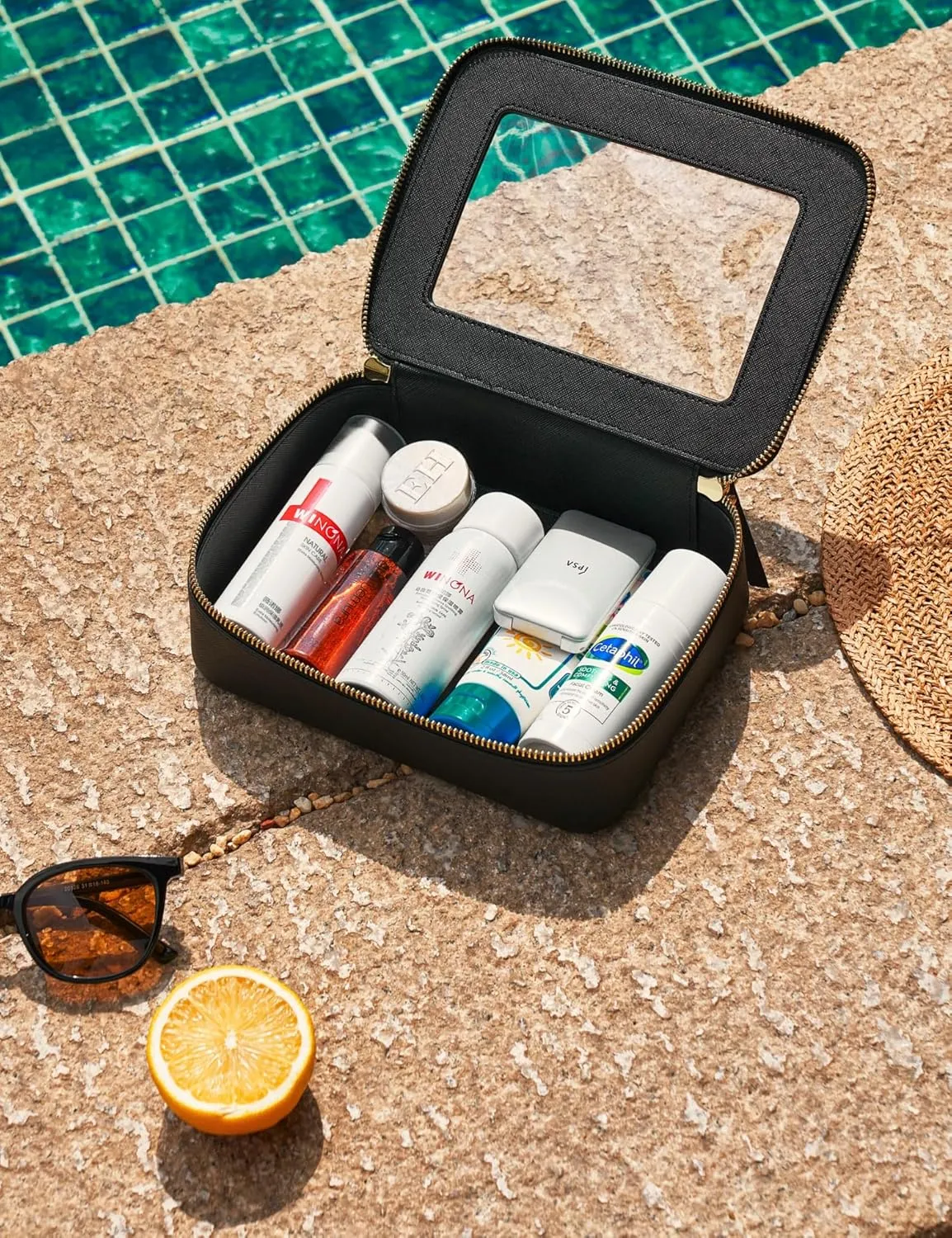 Popvibe Clear Makeup Bag Travel Cosmetic Case Transparent Toiletry Bag with Zipper, Portable Make Up Organizer Traveling Compact Car Bag for Essentials