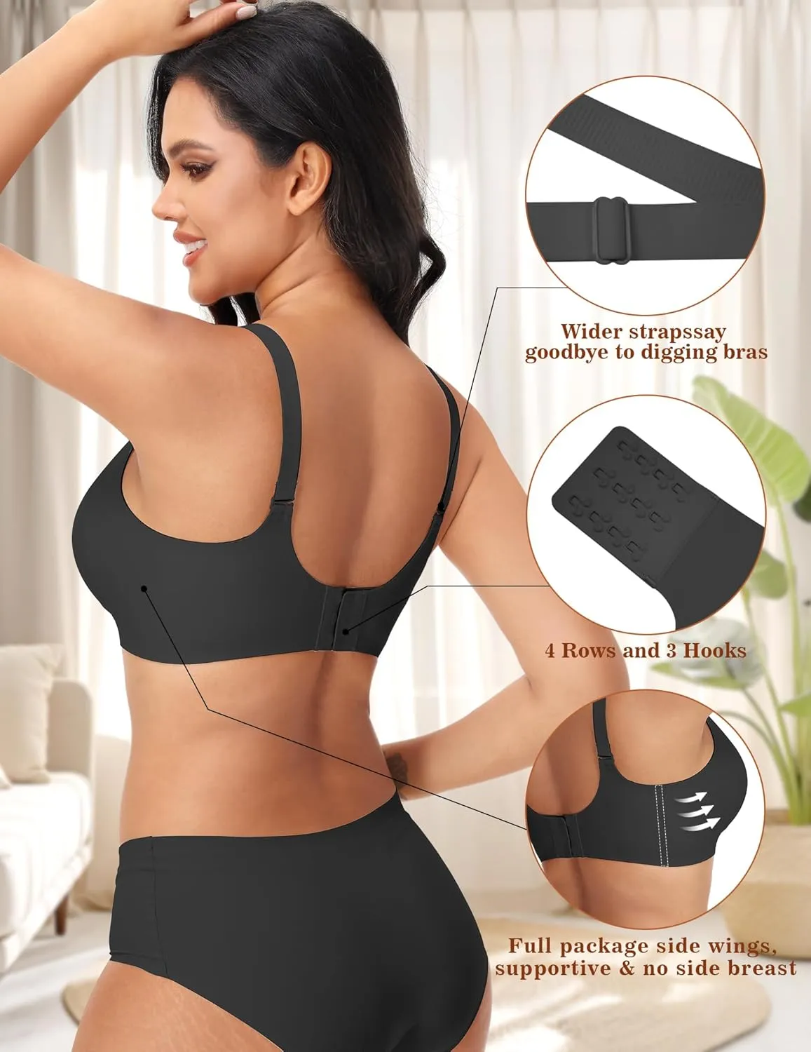 PoseFree Wireless Bras for Women No Underwire Full Coverage Supportive Seamless Back Fat Smoothing Padded Push Up Bra