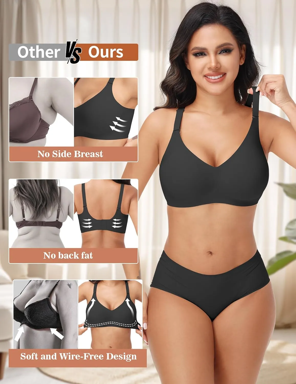 PoseFree Wireless Bras for Women No Underwire Full Coverage Supportive Seamless Back Fat Smoothing Padded Push Up Bra