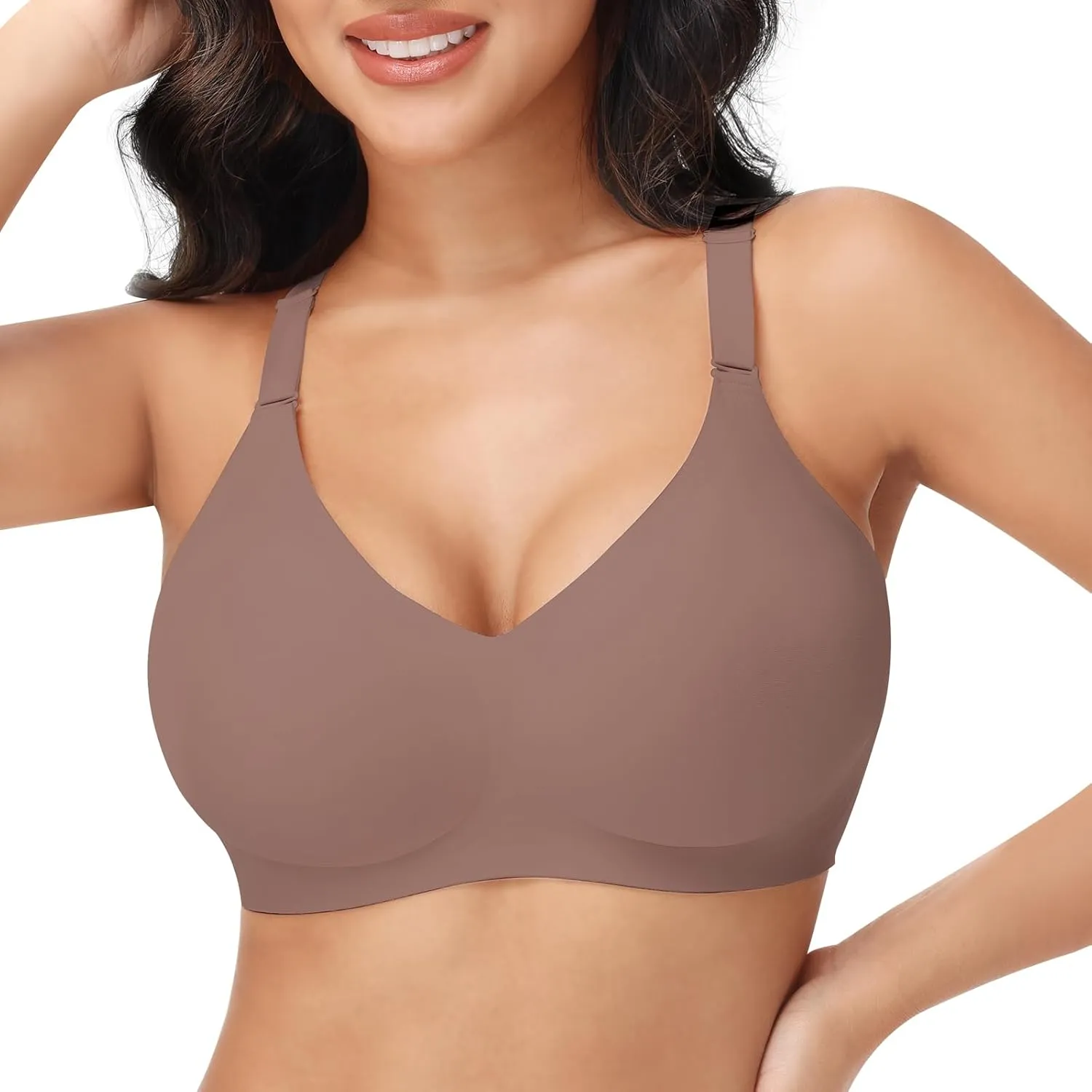 PoseFree Wireless Bras for Women No Underwire Full Coverage Supportive Seamless Back Fat Smoothing Padded Push Up Bra