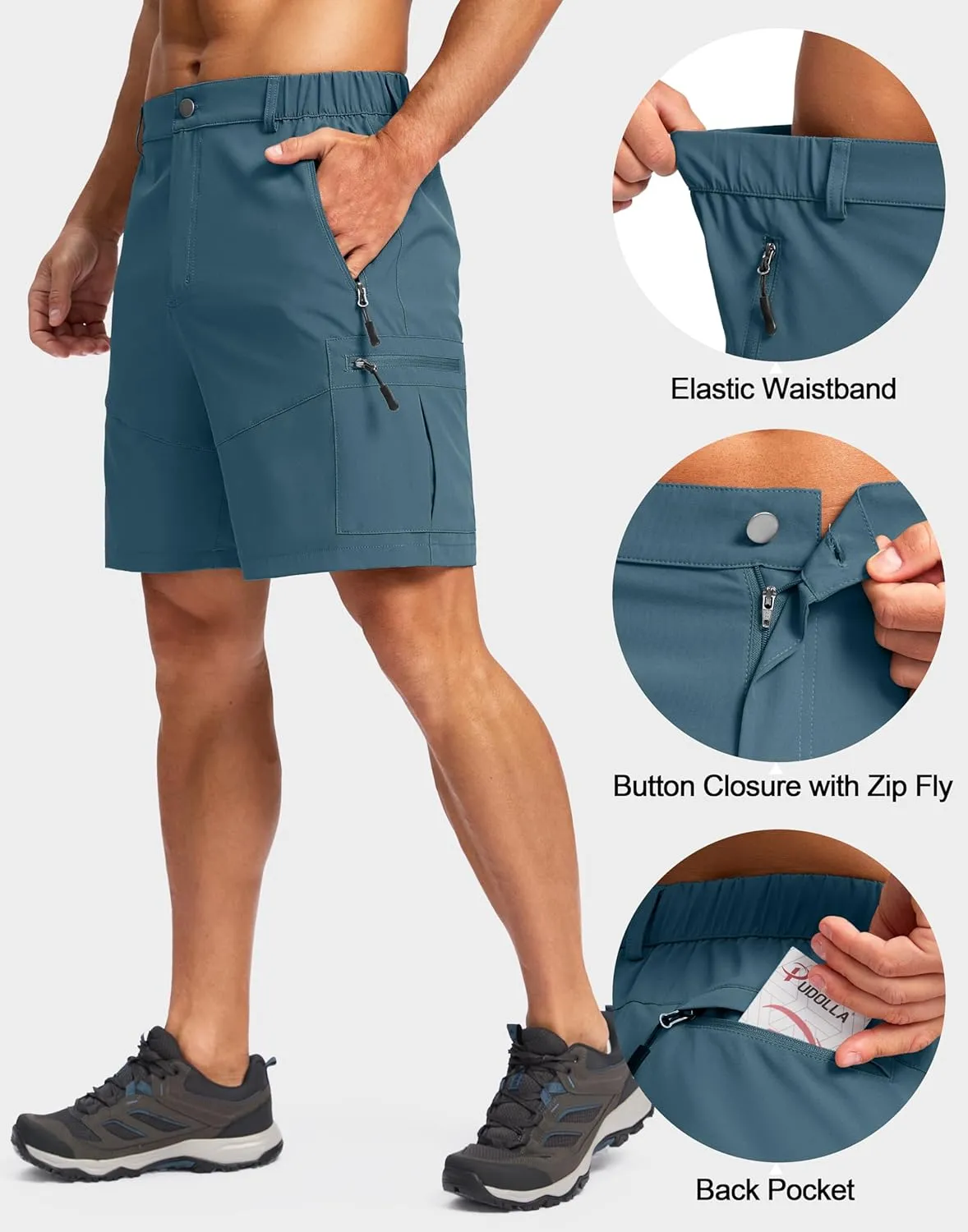 Pudolla Men's Hiking Cargo Shorts Lightweight 7" Travel Casual Shorts for Men Golf Work Outdoor with 5 Zipper Pockets