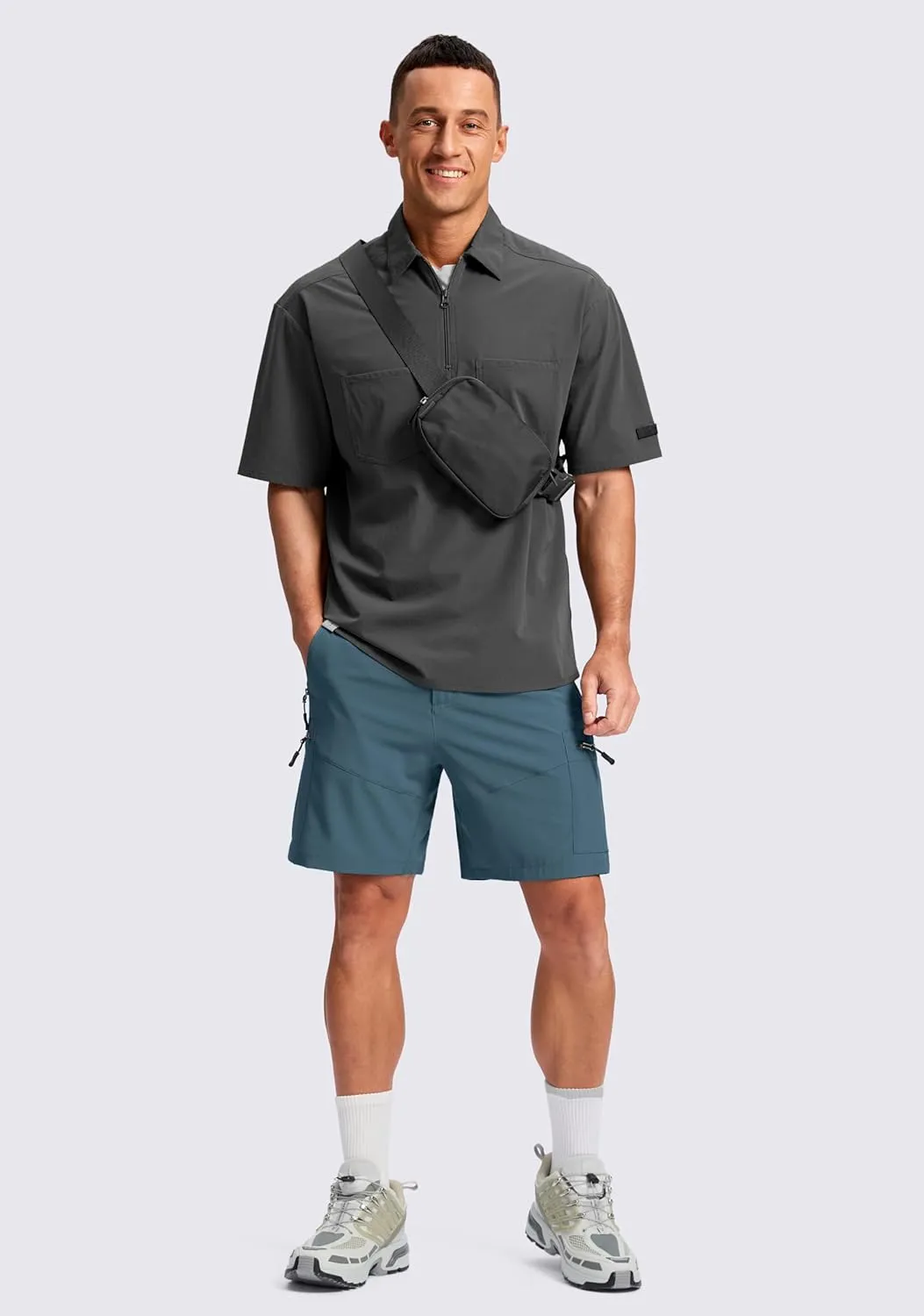 Pudolla Men's Hiking Cargo Shorts Lightweight 7" Travel Casual Shorts for Men Golf Work Outdoor with 5 Zipper Pockets