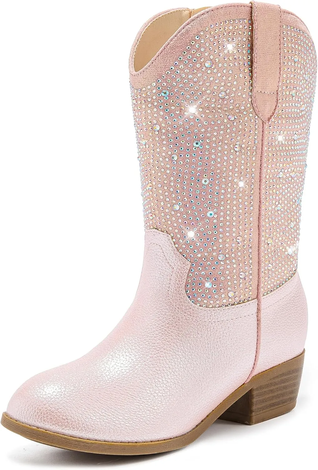 Rhinestone Sparkly Girls Cowgirl Cowboy Boots Little Kids Dress Boot Pointed Toes Low Heel Mid Calf Zipper Party Birthday Toddler to Big Kid
