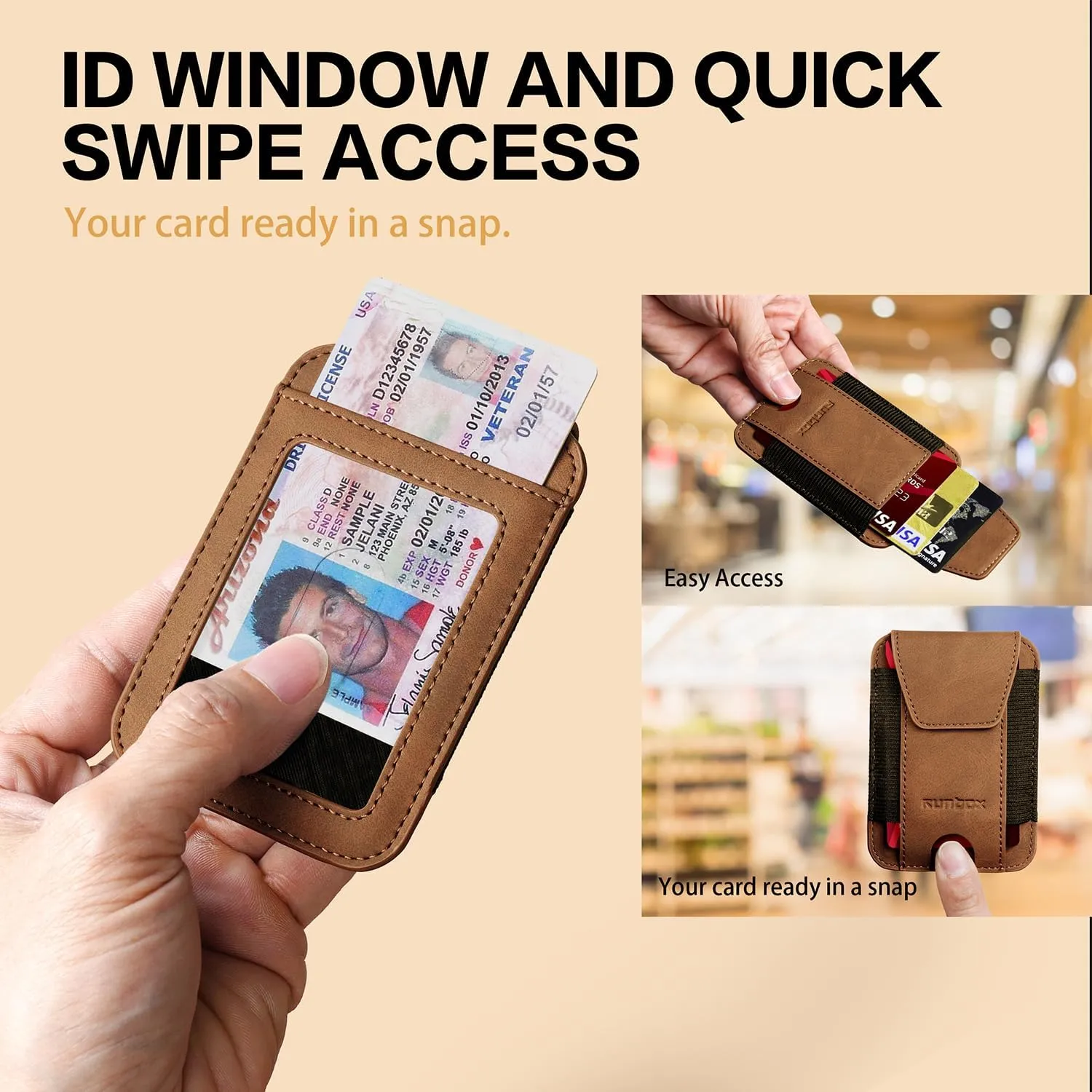 RUNBOX Wallet for Men 6-8 Cards With ID Window RFID Blocking Wallet Credit Card Holder Minimalist Front Pocket Gifts Ideal Choice