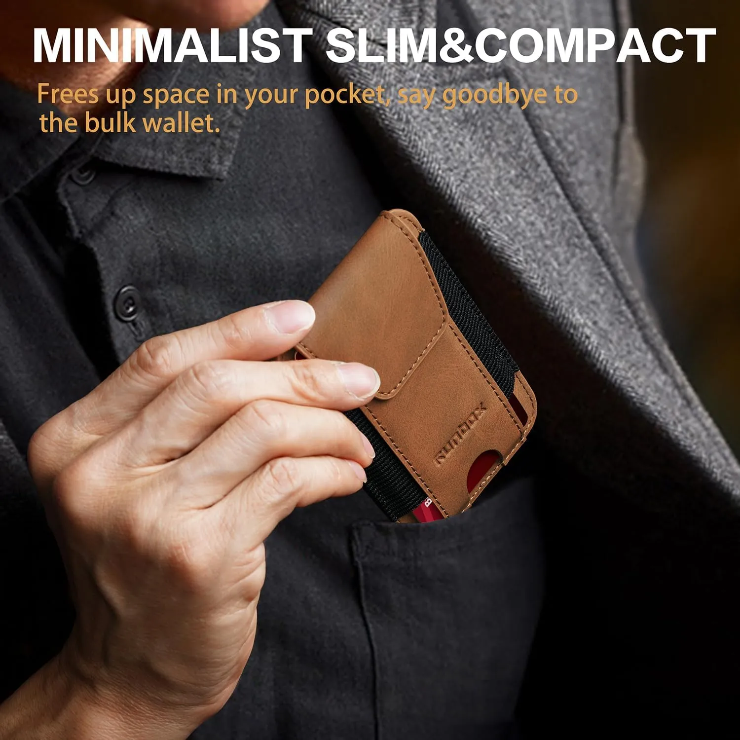 RUNBOX Wallet for Men 6-8 Cards With ID Window RFID Blocking Wallet Credit Card Holder Minimalist Front Pocket Gifts Ideal Choice